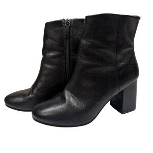 Black Chunky Block Heel Ankle Boots Side Zip Square Toe Womens 8 Booties Sparkle